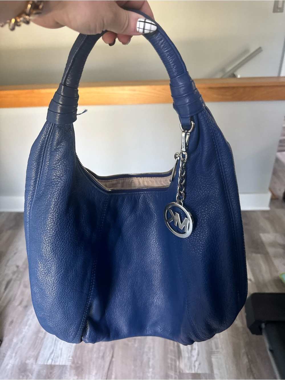 Michael Kors Navy Blue Pebbled Leather Shoulder Hobo
